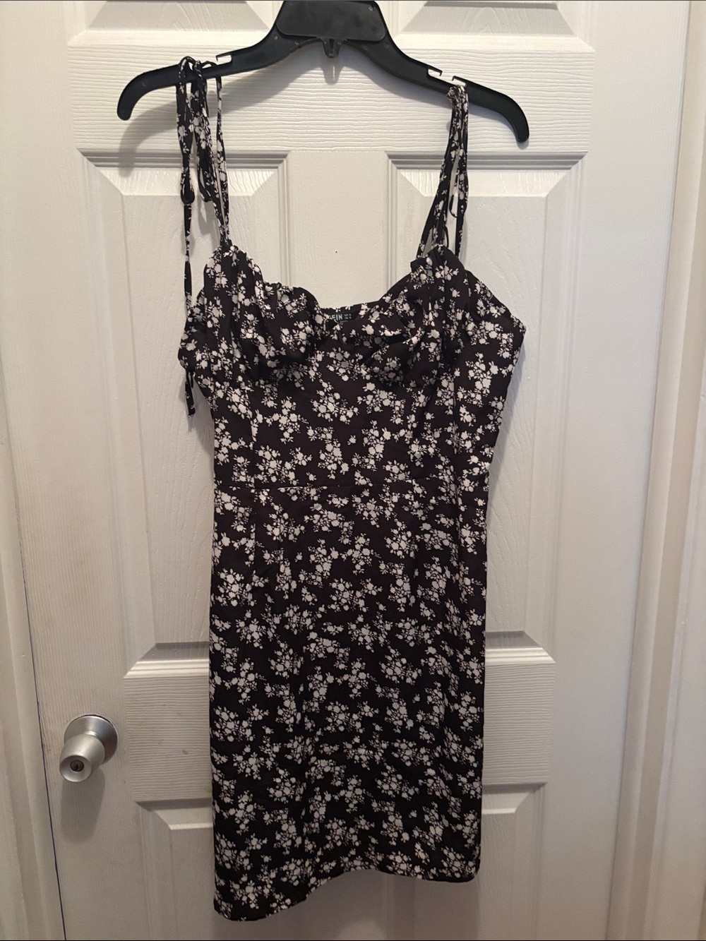 SHEIN Black and White Floral Tie-Shoulder Slip Dress
